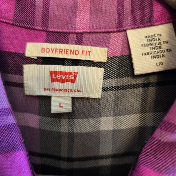 LEVI'S BOYFRIEND FIT SHIRT LARGE PIN BLACK LONG SLEEVE SOFT COMFY RELAXED - Picture 2 of 9